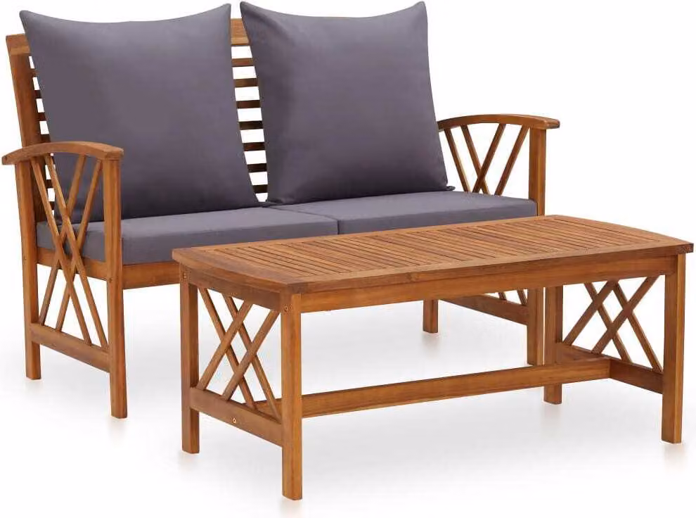 set da giardino 2 pezzi con cuscini in legno massiccio di acacia