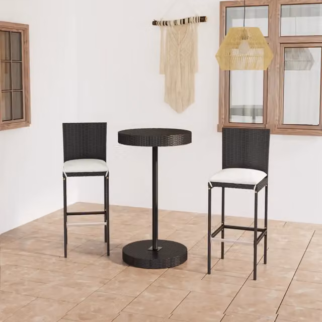 Set Bar da Giardino 3 pz con Cuscini Polyrattan Nero 3064764