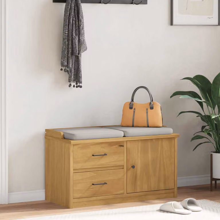 Panca da corridoio e porta scarpe vidaXL SANDNES in legno massello di pino, colore marrone/beige, L: 87 cm, P: 40 cm, H: 50 cm