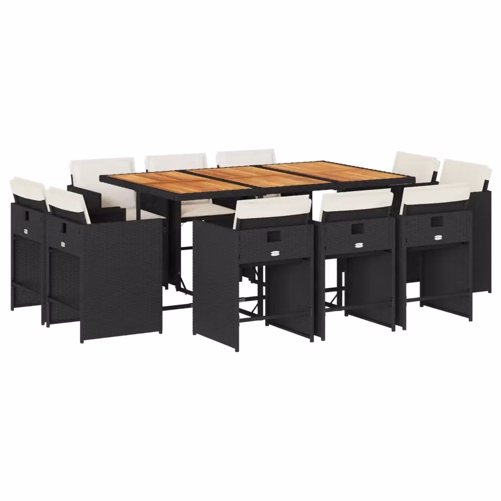 vidaXL Set da Pranzo da Giardino 11 pz in Polyrattan e Legno di Acacia Nero – 2