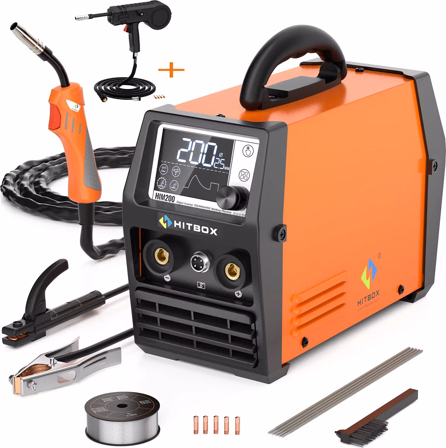 Saldatrice inverter HITBOX, design portatile 3 in 1, alimentazione automatica del filo, con pistola a bobina