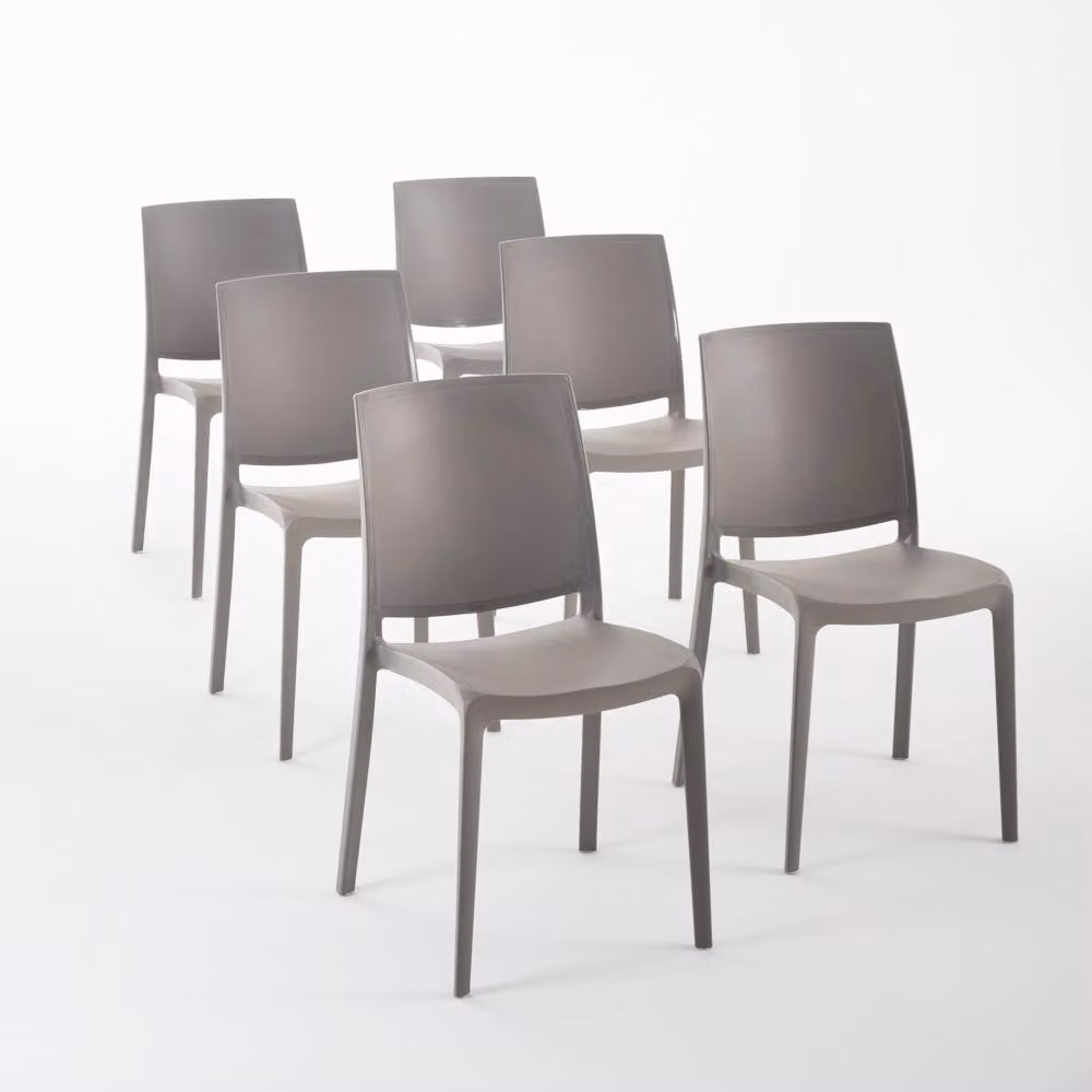 set di 6 sedie impilabili in polipropilene con fibra di vetro per uso esterno e giardino, bar e ristorante, cucina design moderno - CARMEN - Tortora