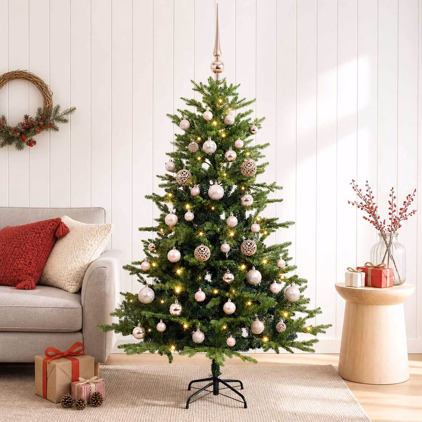 vidaXL Albero di Natale Artificiale con Palline 120 cm 150 LED