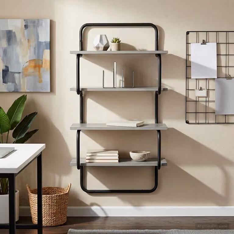 Mensola a 4 ripiani vidaXL in stile industrial, colore grigio, L 40 cm x P 24,5 cm x H 104 cm