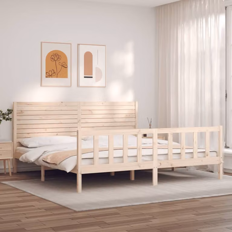 vidaXL Giroletto Super King Size con Testiera in Legno di Pino Massello, Colore Marrone, L/P/H: 180 x 200 x 100 cm