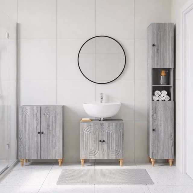 Set di armadietti da bagno in 3 pezzi ALKMAAR Sonoma grigio 3417429