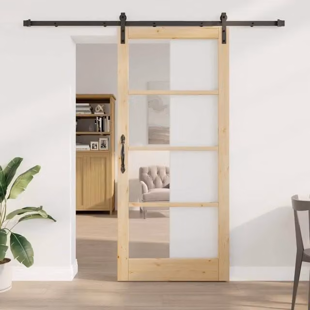 Porta scorrevole ORKDAL vidaXL in legno e vetro, colore naturale beige e marrone, H: 211 cm, L: 93 cm – 1