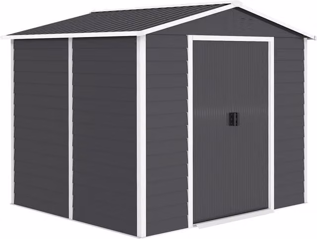 Casetta da giardino Outsunny in metallo galvanizzato con porte doppie bloccabili, Grigio scuro, L: 240 cm, P: 206 cm, H: 198 cm