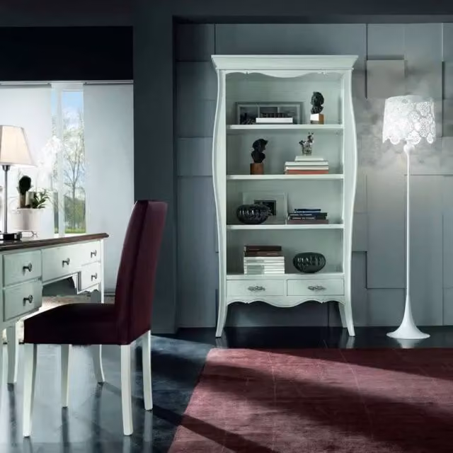 Libreria classica in legno con 2 cassetti bianco Mobili 2G L/P/H: 106 x 47 x 204 cm – 3