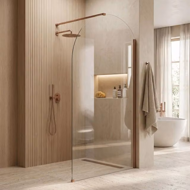 Parete Doccia Walk-in Rea Heaven Brush Copper con Vetro Trasparente e Trattamento Easy Clean