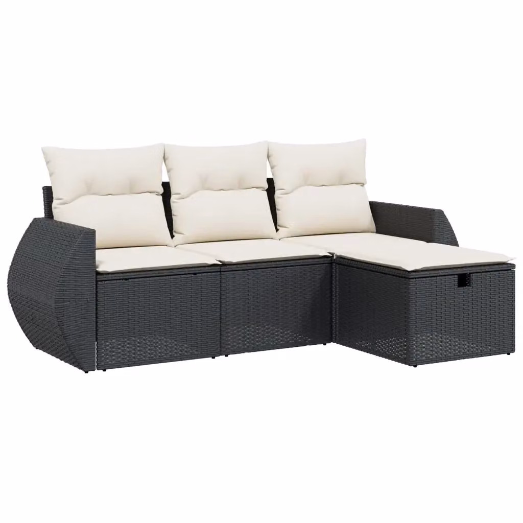 Set Divani da Giardino vidaXL a Forma di L con Cuscini, Divano a 2 Posti, Poltrona Lounge e Ottoman, Nero e Bianco – 2