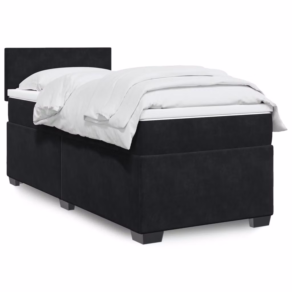 vidaXL Giroletto a Molle con Materasso Ibrido in Velluto Nero 90x200 cm – 1