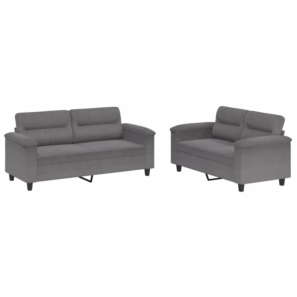 Set di 2 divani moderni vidaXL in microfibra grigia con cuscini decorativi – 2