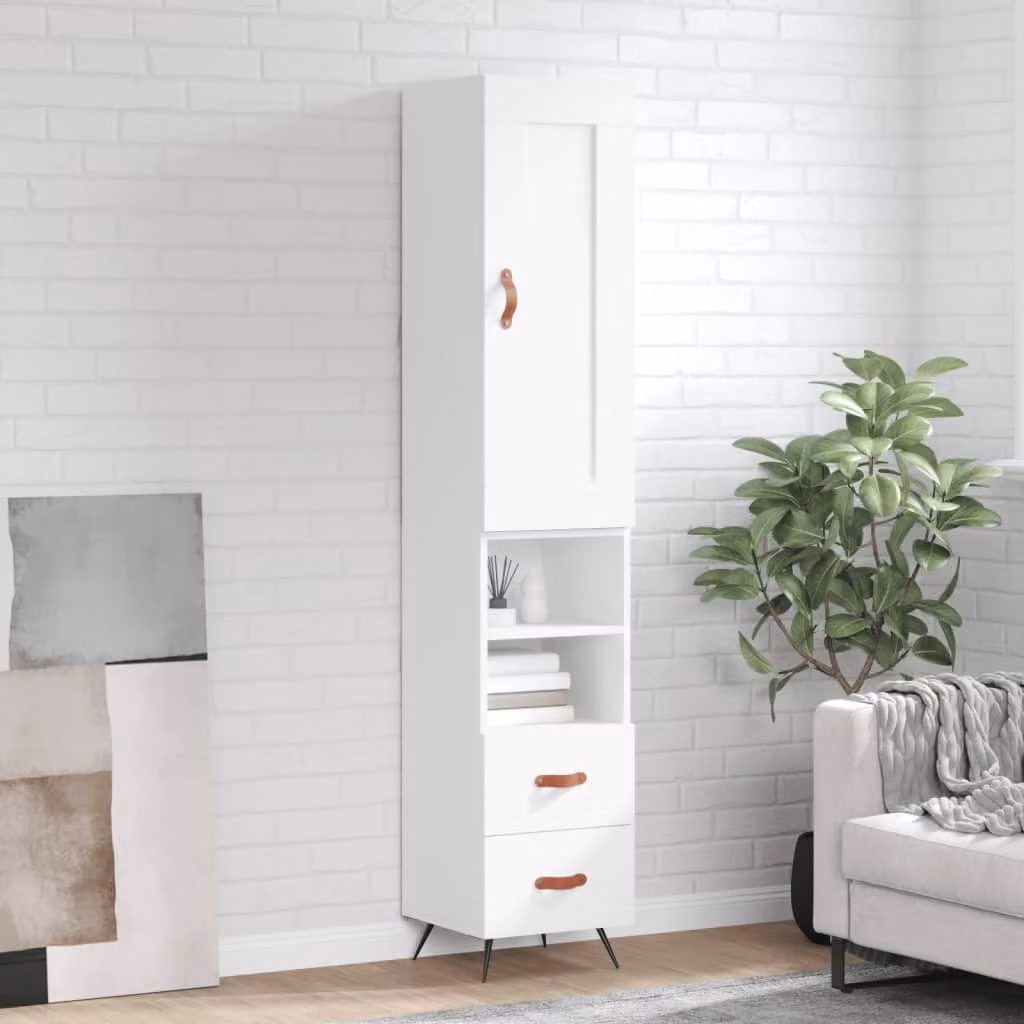 Credenza moderna vidaXL bianca con ante a battente in legno e metallo L/P/H: 34,5 x 34 x 180 cm