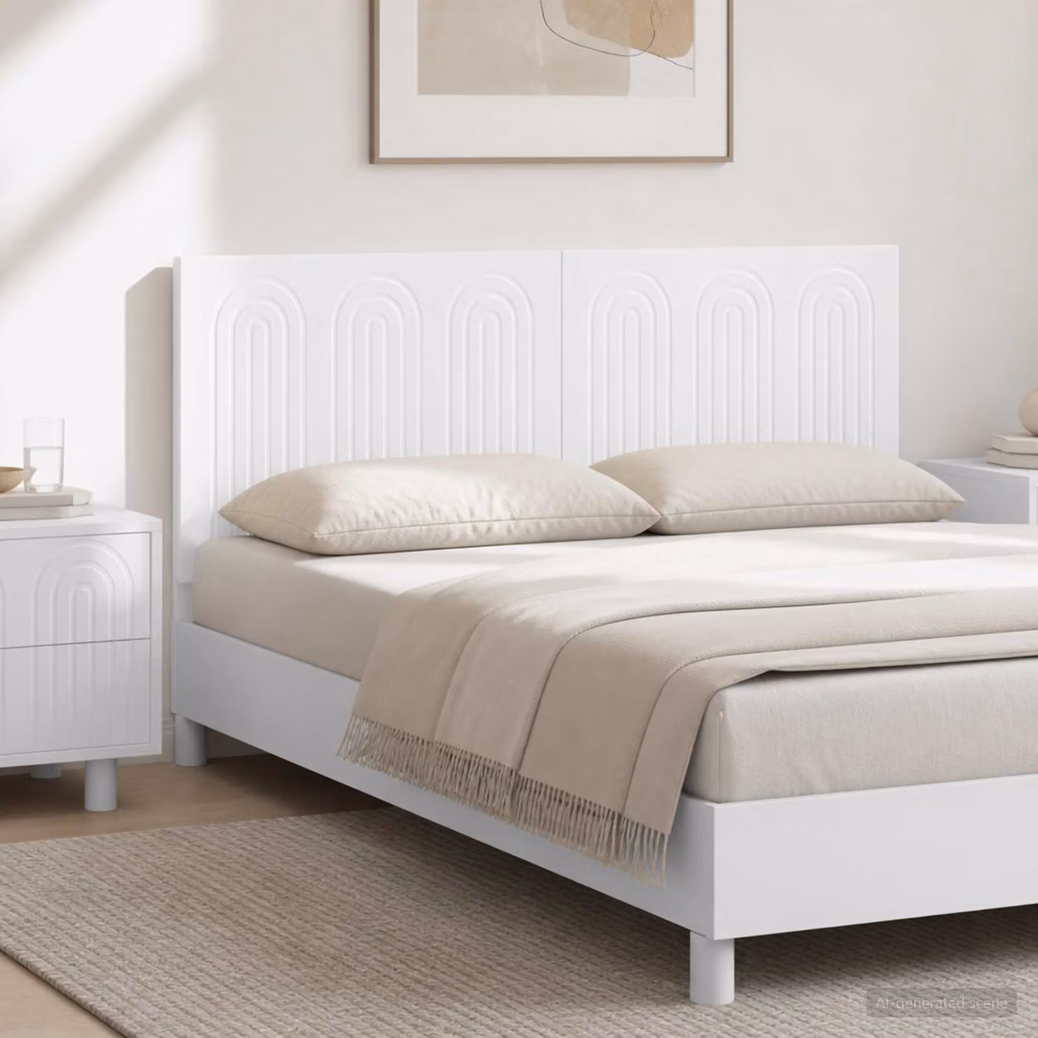 vidaXL Testiera da Muro ALKMAAR Bianco Lucido in Legno Ingegnerizzato con Scomparti Laterali L: 142 cm, H: 50 cm, P: 3 cm