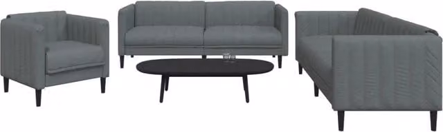 Set di divani vidaXL da soggiorno in tessuto grigio con design moderno, composto da un divano a 3 posti, un divano a 2 posti e una poltrona