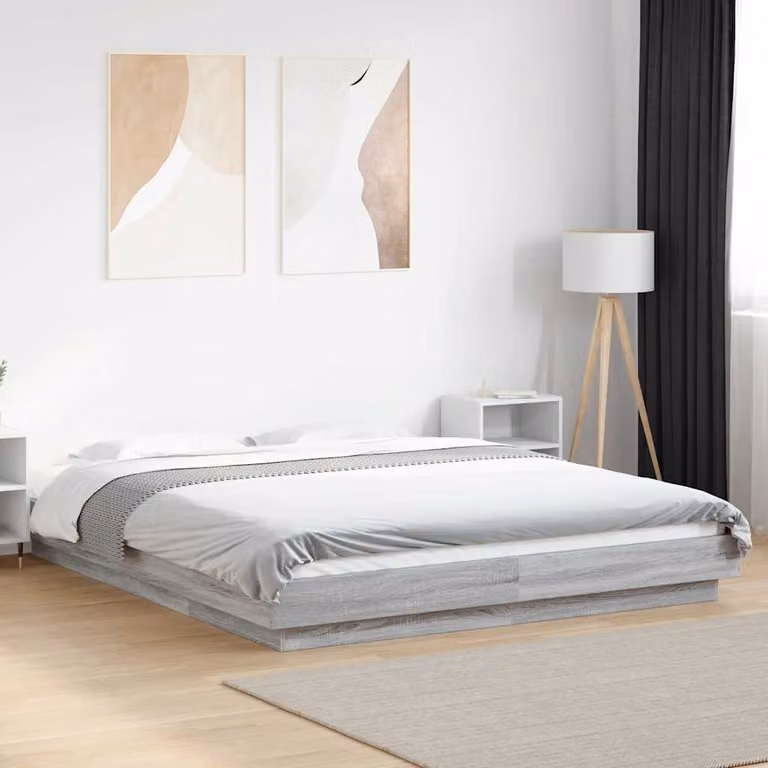 Giroletto vidaXL con Luci LED e Porte USB Grigio Sonoma, L/P: 160 x 200 cm