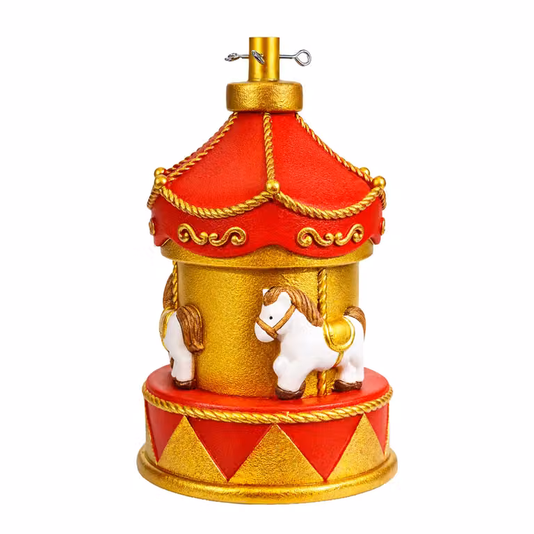 Base Albero di Natale Giostrina Decorativa con Cavalli Vestiamo Casa Gran Natale, Rosso e Oro, H: 54 cm, L: 33 cm, P: 33 cm