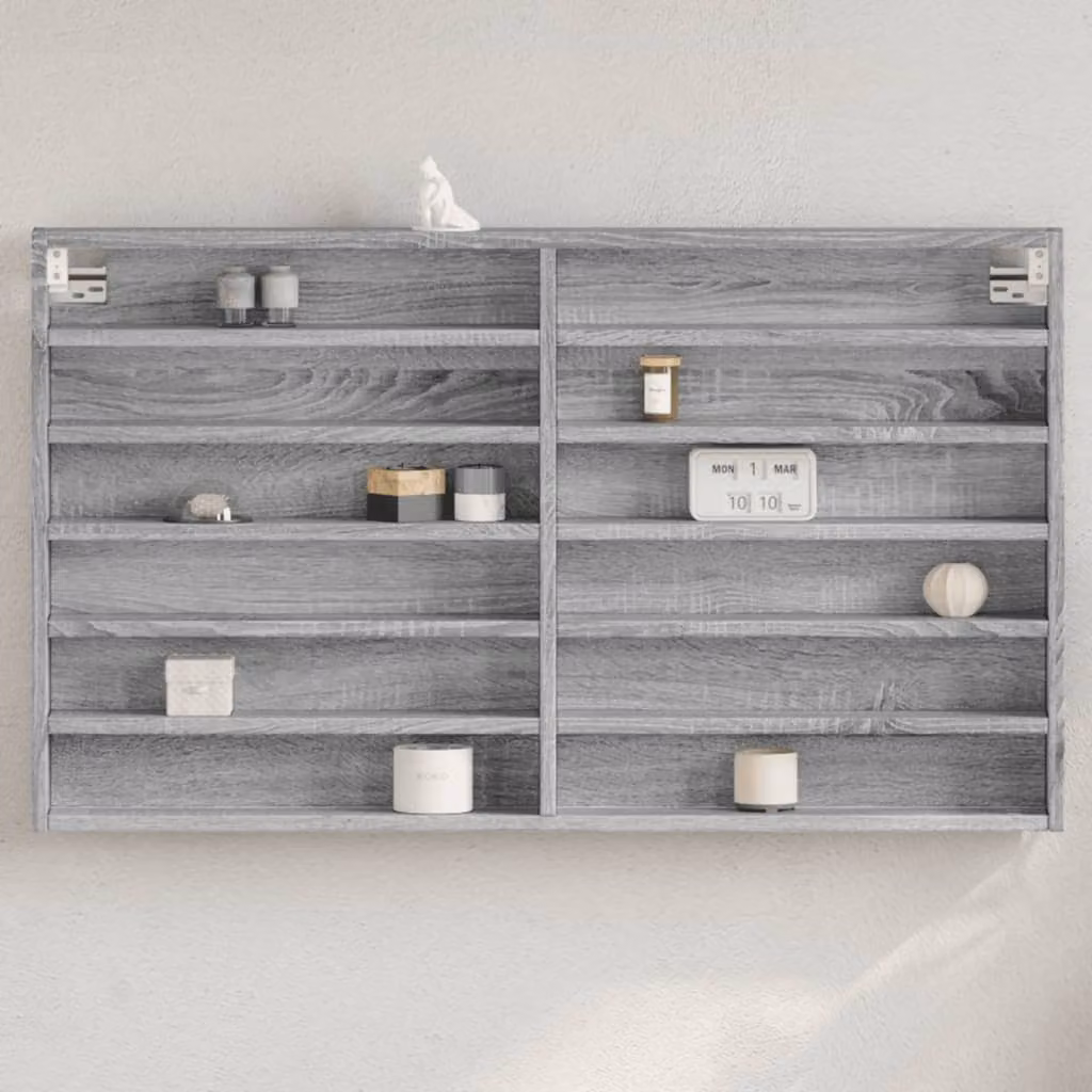 Armadietto Vetrina vidaXL Grigio Sonoma con Ante in Vetro e Ripiani Interni, L 100 cm x P 8,5 cm x H 58 cm