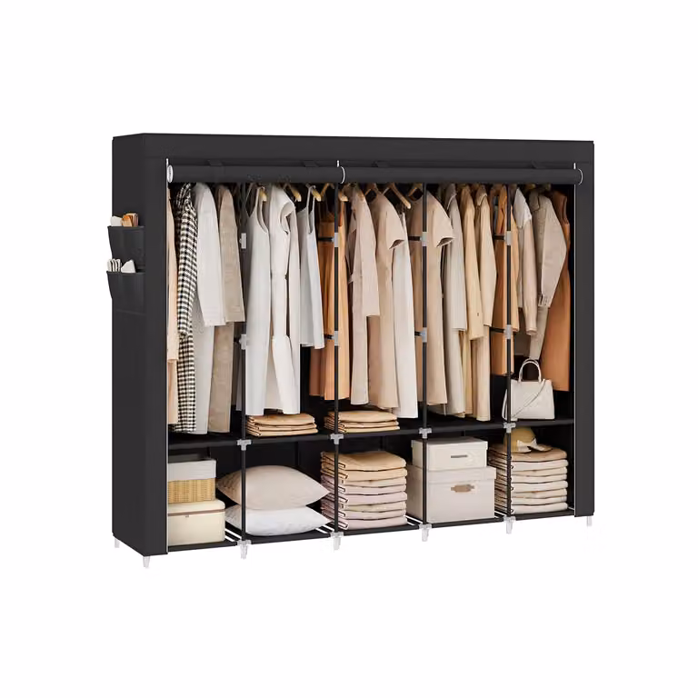 Armadio in Tessuto 45 x 130 x 167 cm Nero | SONGMICS, Nero Inchiostro / 211l cm