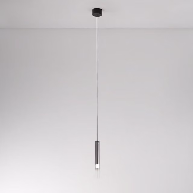 Lampada a sospensione Perenz Poule in vetro e metallo con luce LED dimmabile, disponibile in varianti amber, smoke o transparent con finitura nera