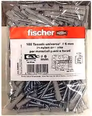 Fischer Tasselli Universali in Nylon Grigio da 6 mm, Confezione da 100 Pezzi – 1