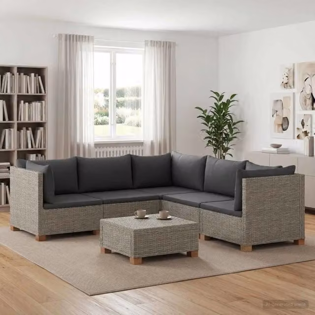 Set Lounge da Giardino a Forma di L vidaXL in Polyrattan con Cuscini Grigi e Tavolino da Esterno – 1