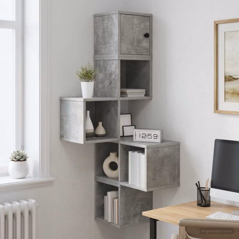 Mensola Angolare da Parete vidaXL Moderna in MDF Grigio, L/P/H: 48 x 48 x 120 cm