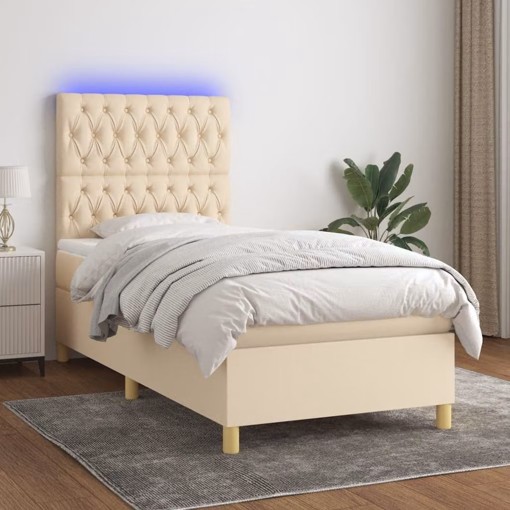 Maison Exclusive - Letto a Molle con Materasso e LED Crema 90x200 cm in Tessuto