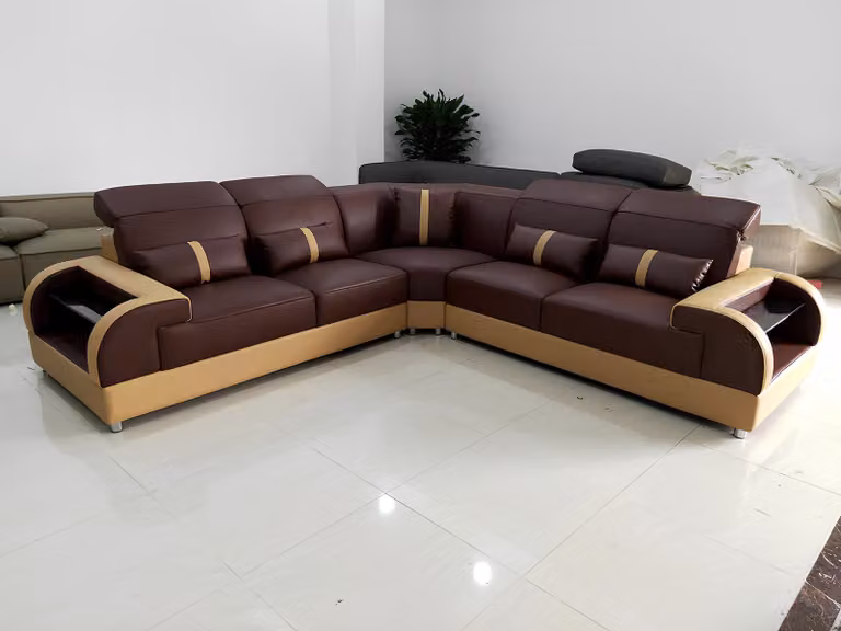 Couch Ecksofa Leder Wohnlandschaft Garnitur Design Modern Sofa L-Form LED USB