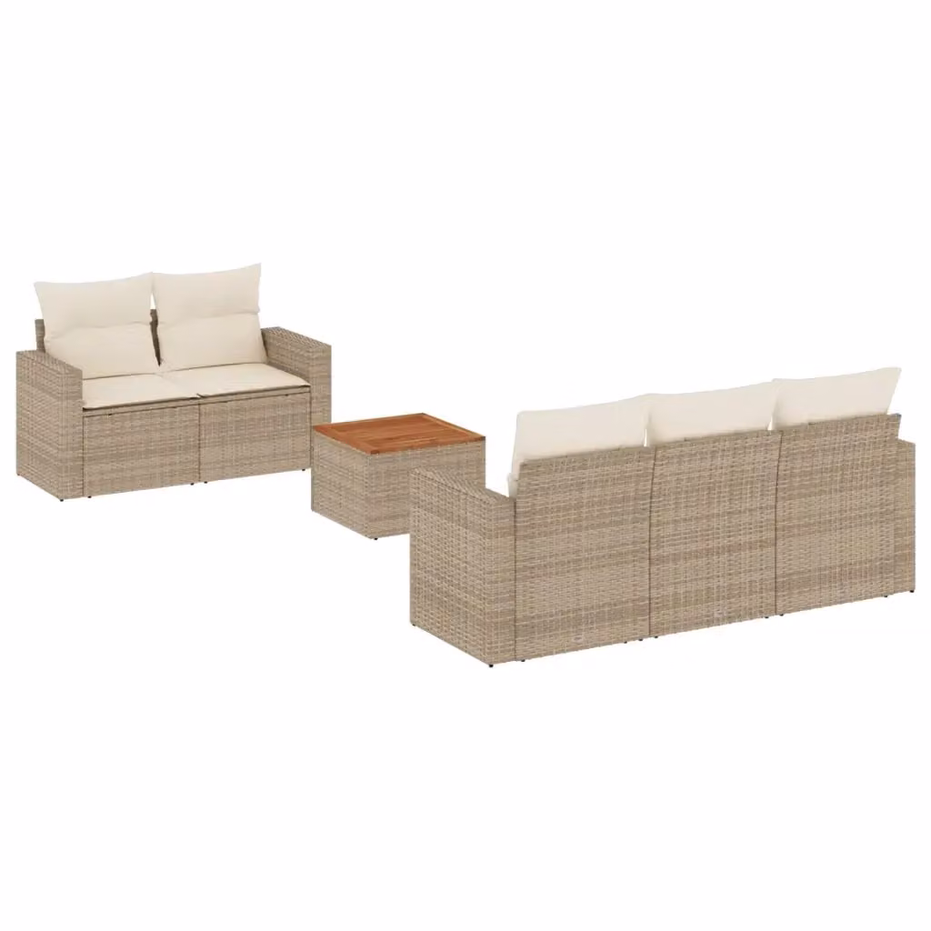 Set Divano da Giardino a L vidaXL in Polyrattan con Cuscini Beige e Tavolino da Esterno 6 Pezzi – 2