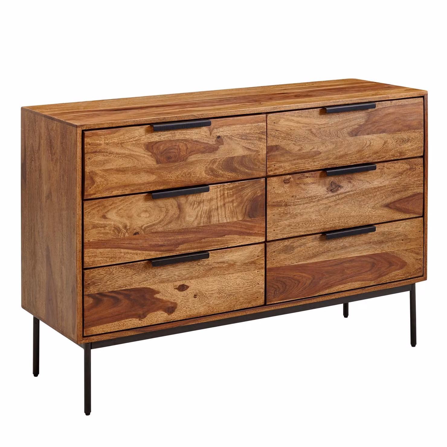 117x80x42 cm cassettiera in legno massiccio di sheesham / metallo | Wohnling