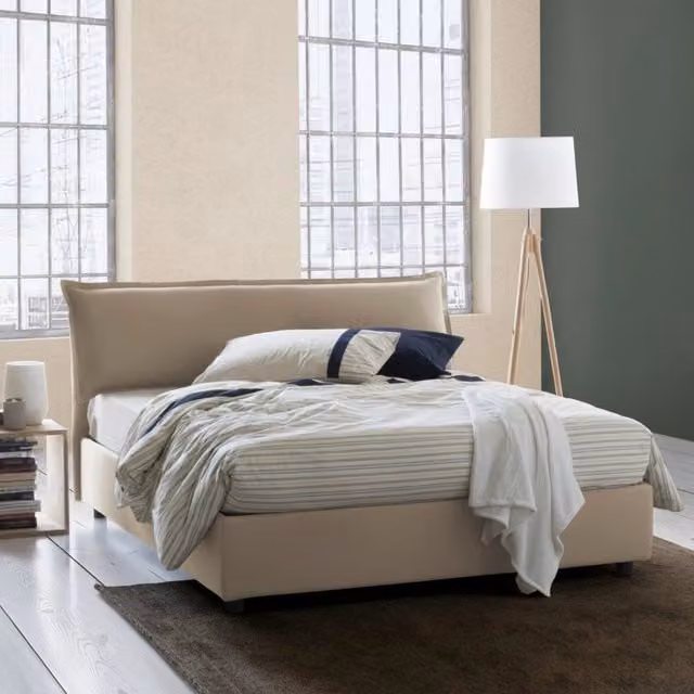 Letto Matrimoniale Talamo Italia con Contenitore e Base Lift Up, Beige, L: 175 cm, P: 205 cm, H: 95 cm