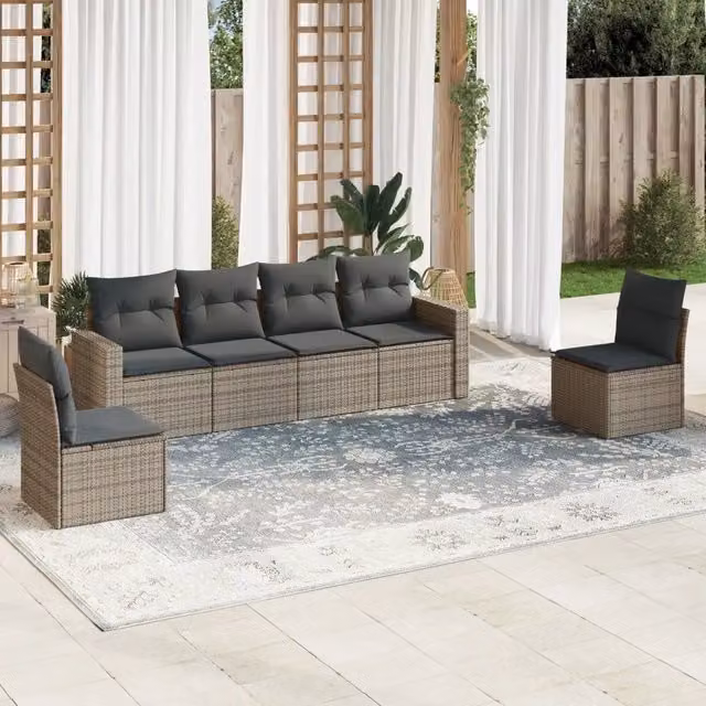 Set Divano da Giardino 6 pz con Cuscini Grigio in Polyrattan 3218800