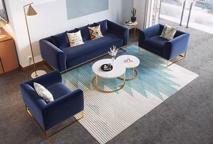 Wohnzimmer Set Textil 3+1+1 Sofa Blau Polstergarnitur 3-tlg Set