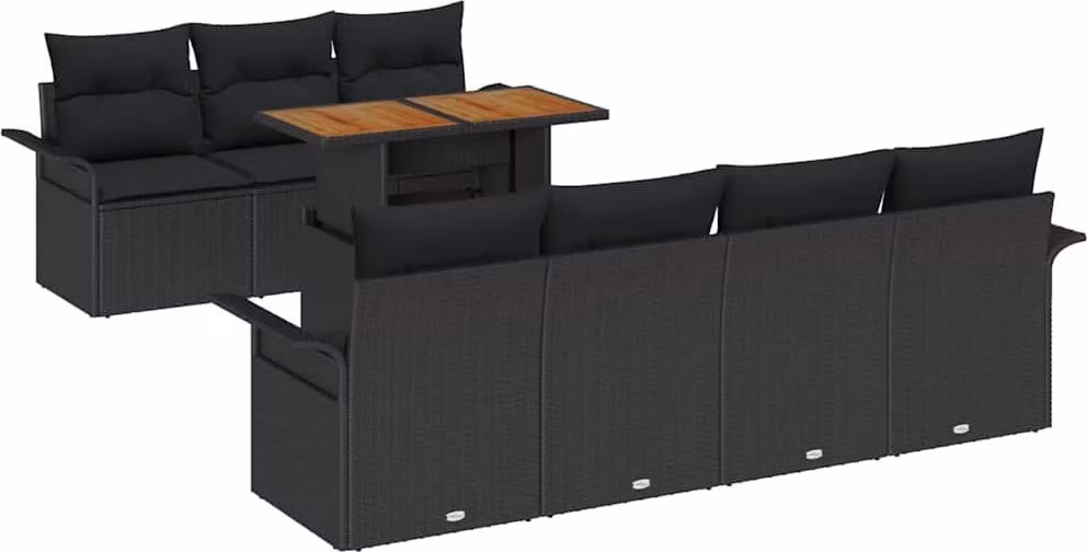 Set Divano da Giardino con archiviazione 8 pcs Nero Poly Rattan