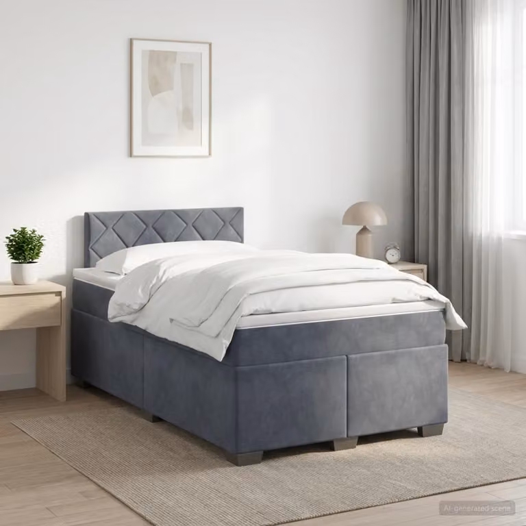 Letto box spring con materasso ibrido vidaXL in tessuto grigio e bianco L/P: 120 x 200 cm