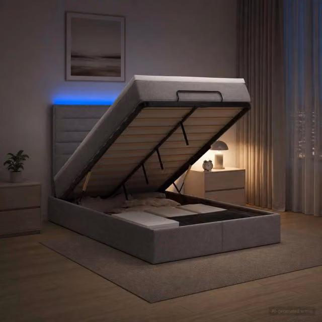 Letto Ottomano con Materasso Ibrido e Illuminazione LED vidaXL Grigio e Bianco L/P/H: 200 x 120 x 88 cm – 1