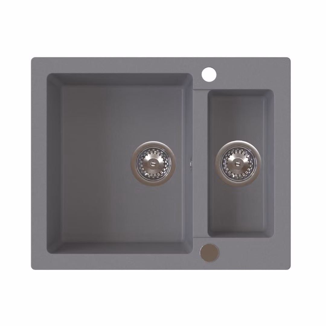 Lavello VBChome 60x50x20 cm, grigio granito, 1,5 vasche, da incasso, effetto screziato, vasca di raccolta, sifone