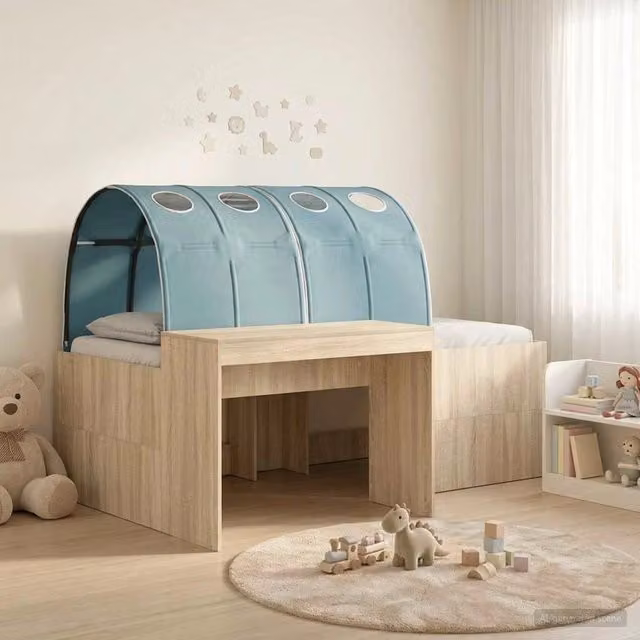 Letto con Tunnel con lo scaffale 3 pz Rovere Sonoma e Azzurro 3423648