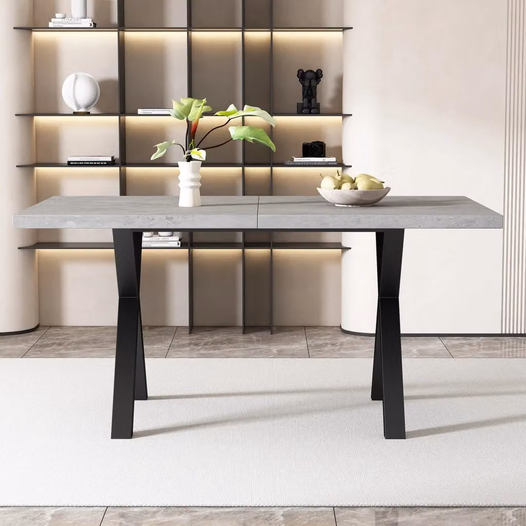 Tavolo da pranzo rettangolare MIVRAY in MDF e metallo con gambe a X effetto cemento grigio e nero per soggiorno e sala da pranzo – 2