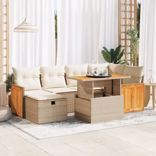 Set Divano da Giardino 8 pz con Cuscini Beige in Polyrattan 3328157