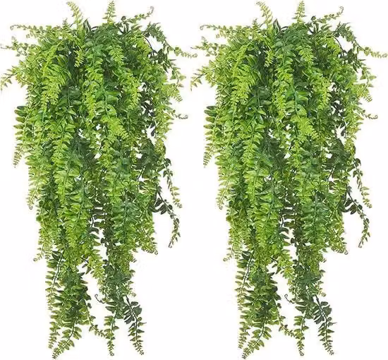 Due pezzi di piante artificiali - Felci penzolanti per interni ed esterni - Decorazione realistica per soggiorno, cucina, balcone e giardino