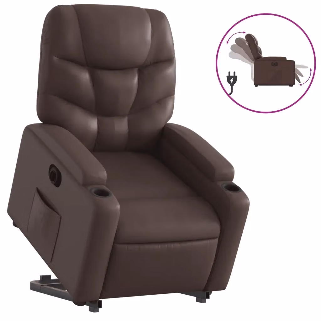 Poltrona Alzapersona Reclinabile vidaXL in Similpelle Marrone con Assistenza Elettrica per Senior – 2