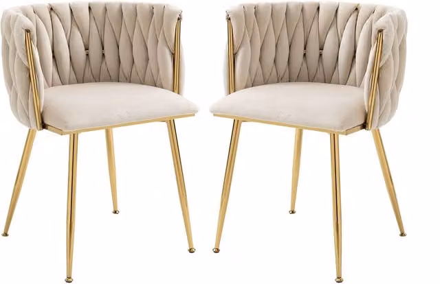 Set di 2 Poltrone da Pranzo in Velluto con Piedi in Metallo Aosom, Colore Avorio/Beige – 1