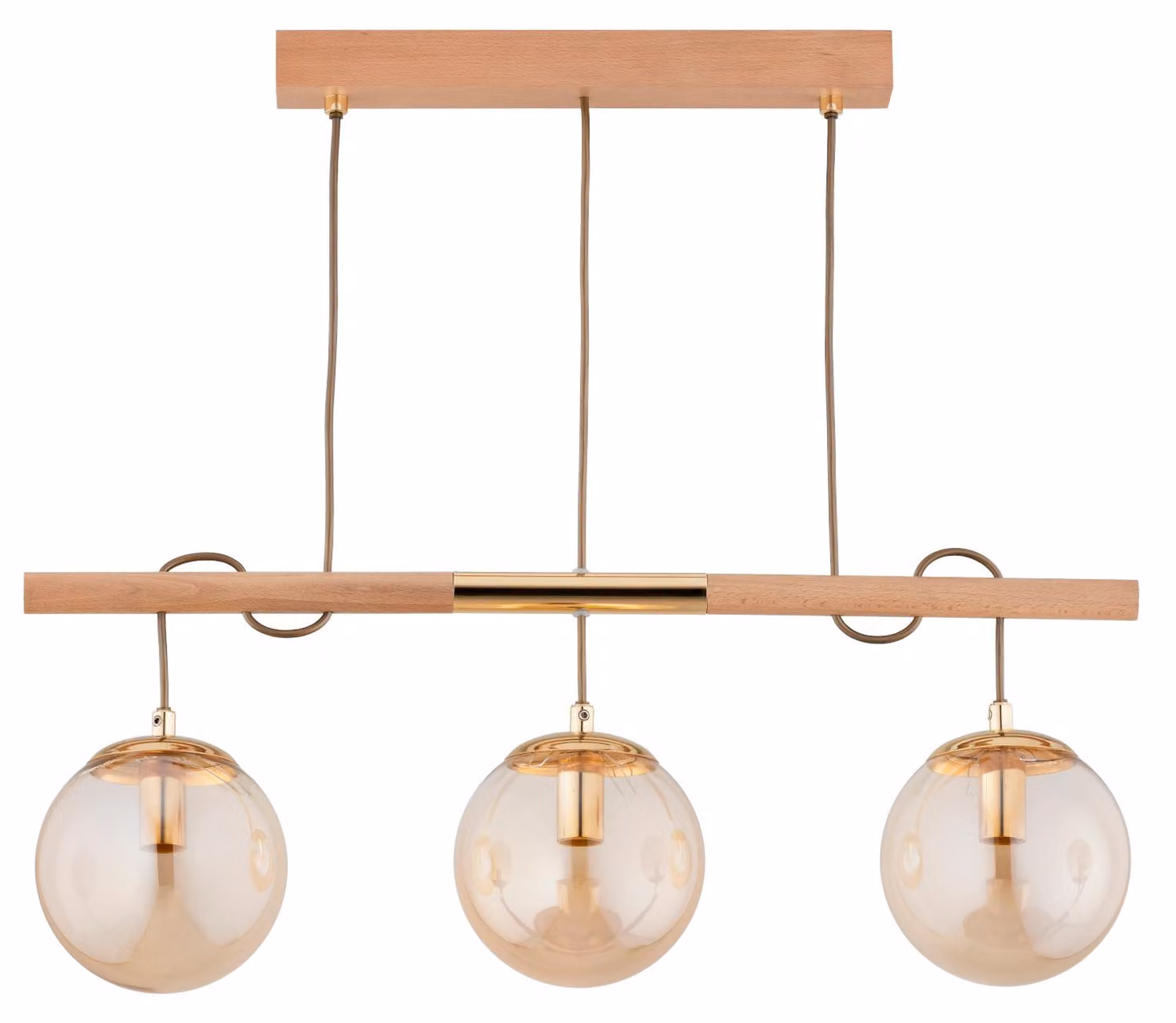 Lampada a sospensione AXA in legno chiaro, oro e ambra, 3xE14x10W, legno, dimensioni: 70x66x15 cm, IP20, Alfa