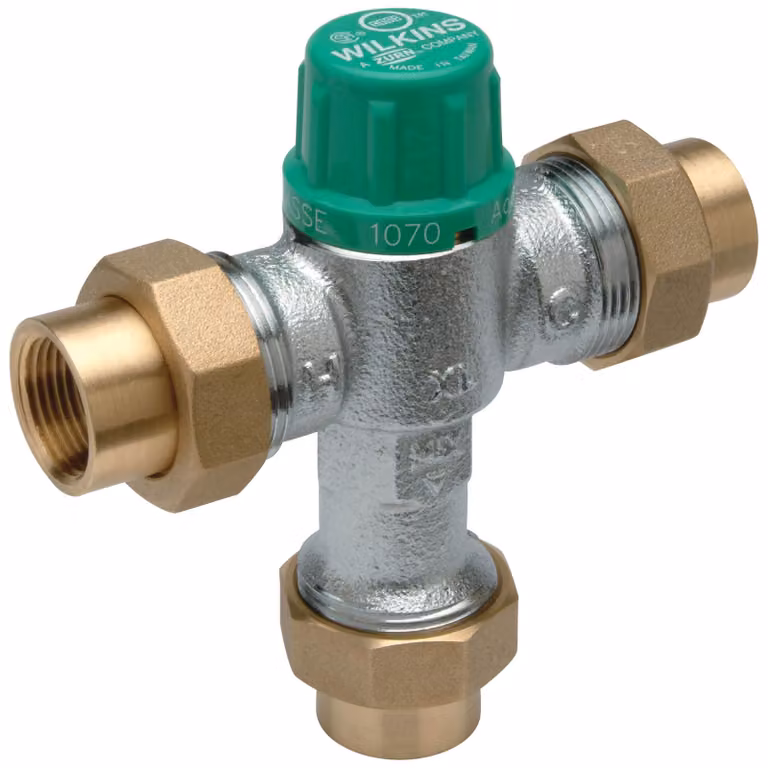 Valvola termostatica di miscelazione Aqua-Gard, da 3/4", placcata in cromo, con 3 connessioni