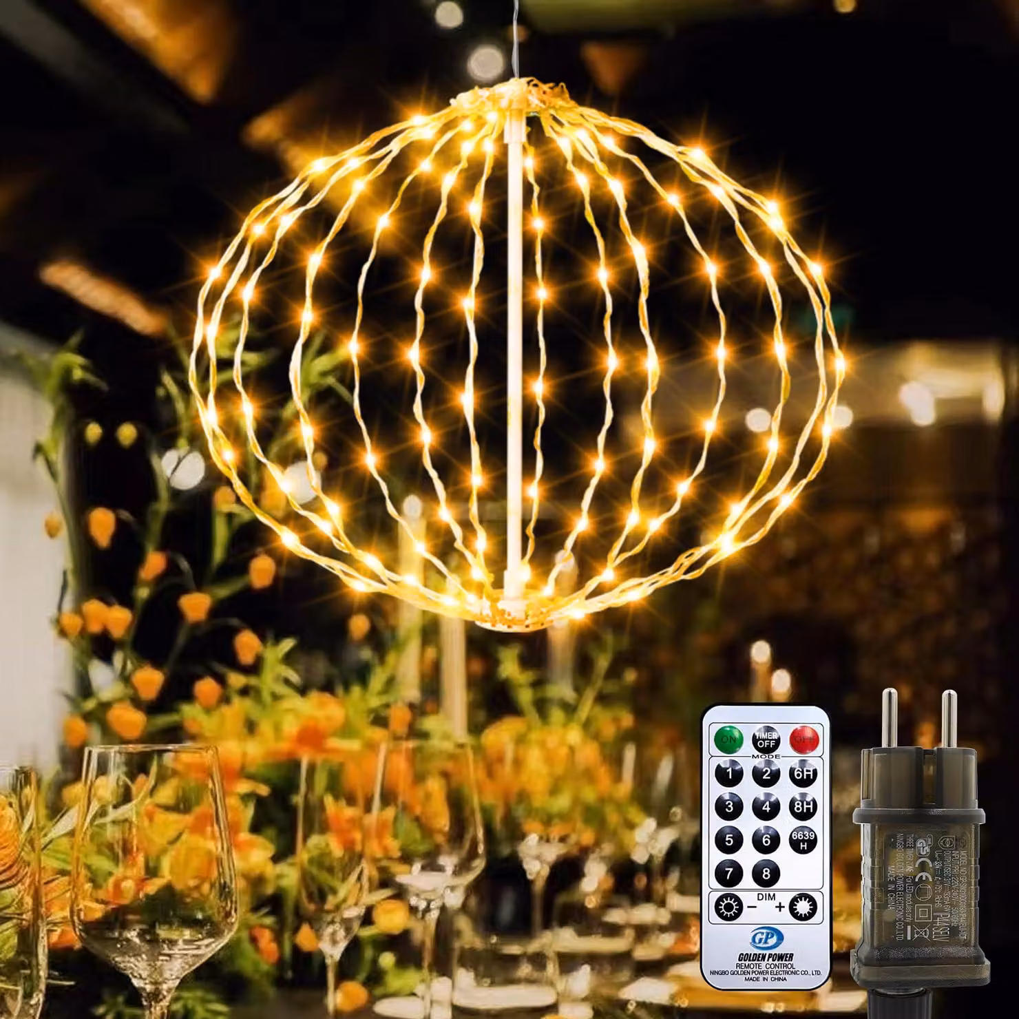 Sfera luminosa a LED, diametro 30 cm, 124 LED, luce bianco caldo, dimmerabile, grado di protezione IP44