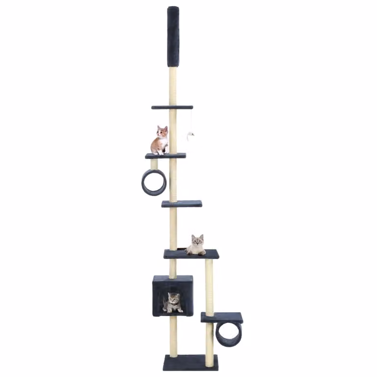 Albero per gatti vidaXL con pali in sisal, cave e giocattoli integrati, Blu, Altezza: 260 cm