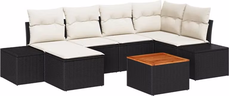 Set Divano da Giardino 7 pcs Nero e bianco